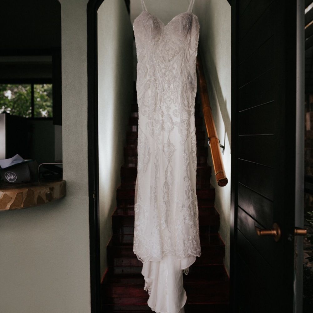 Kitty Chen Camilla wedding dress in ivory, beaded sequin lace fit & flare, 16